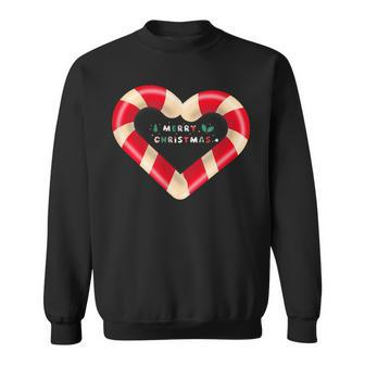 Merry Christmas Candy Cane Hearts Sweatshirt - Seseable