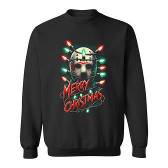 Merry Christmas Festive Slasher Candy Cane Menace Sweatshirt | Mazezy