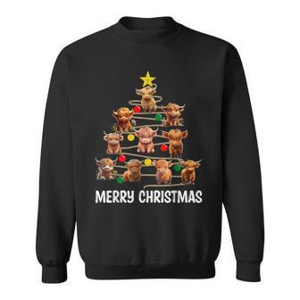 Merry Christmas Highland Cow Western Xmas Tree Pajama Sweatshirt | Mazezy