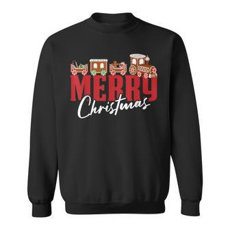 Merry Christmas Pajama Cookie Train Gingerbread Candy Cane Sweatshirt - Monsterry CA