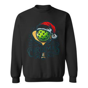 Merry Christmas Pickleball Pickle Ball And Paddle Santa Hat Sweatshirt - Seseable