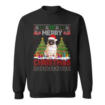 Merry Christmas Santa Light Pug Dog Family Ugly Sweater Sweatshirt - Seseable