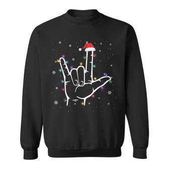 Merry Christmas Sign Language Asl Santa Hat Christmas Lights Sweatshirt - Thegiftio UK