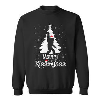 Merry Kissmyass Bigfoot Yeti Sasquatch Christmas Tree Sweatshirt | Mazezy
