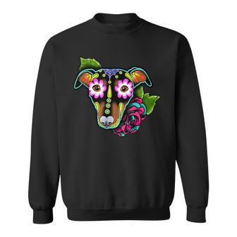 Min Pin Day Of The Dead Sugar Skull Miniature Pinscher Dog Sweatshirt - Monsterry