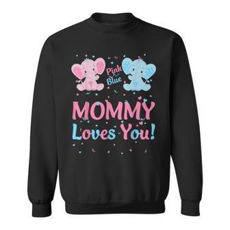 Mommy Gender Reveal Elephant Pink Blue Matching Family Mom Sweatshirt | Mazezy