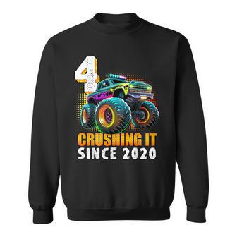 Monster Truck 4 Year Old Boys 4Th Birthday Party Born 2020 Sweatshirt | Mazezy