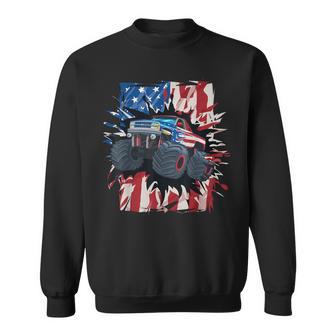 Monster Truck 4Th Of July Boys American Flag Usa Sweatshirt - Monsterry UK