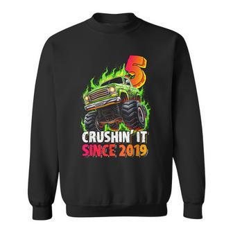 Monster Truck 5 Year Old Boys 5Th Birthday Party Born 2019 Sweatshirt | Mazezy