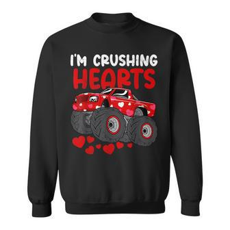 Monster Truck Crushing Crush Hearts Day Happy Valentines Sweatshirt - Seseable