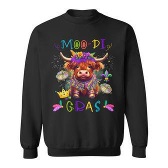 Moo-Di Mardi Gras Bead Heifer Fat Tuesday Festival Costume Sweatshirt - Monsterry