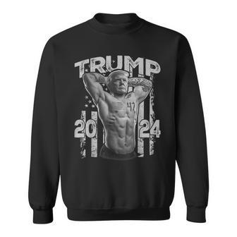 Muscle Trump President Bodybuilding American Flag Trump 2024 Sweatshirt - Monsterry CA