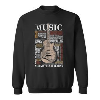 Music Quotes Guitar Keeps My Heart Beating Musician Bass Sweatshirt - Monsterry DE