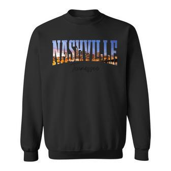 Nashville Tennessee Skyline Photograph Vintage Music City Sweatshirt - Monsterry