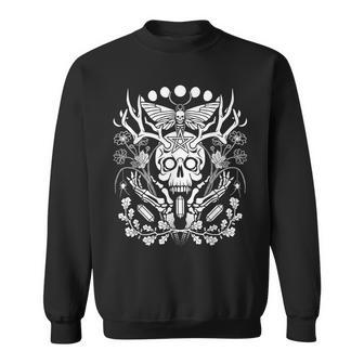 Nature Witch Skull And Death's Head Moth Moons & Crystals Sweatshirt - Monsterry