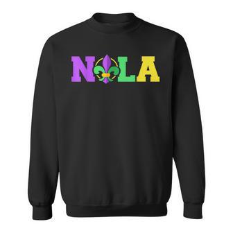 New Orleans Nola In Mardi Gras Colors And Fleur De Lis Sweatshirt - Monsterry DE