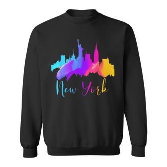 New York Watercolor Skyline Souvenir Nyc Liberty Big Apple Sweatshirt - Monsterry AU