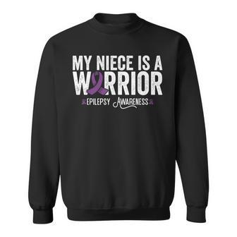 My Niece Is A Warrior Epilepsy Awareness Purple Ribbon Sweatshirt - Seseable