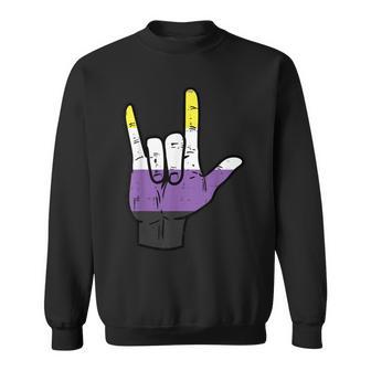 Nonbinary Ich Liebe Dich Hand Sign Language Enby Nb Pride Flag Sweatshirt - Geschenkecke