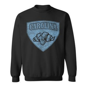 North Carolina Hero Emblem Distressed Blue Knockout Sweatshirt - Seseable