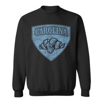 North Carolina Hero Emblem Distressed Blue Knockout Sweatshirt | Seseable UK