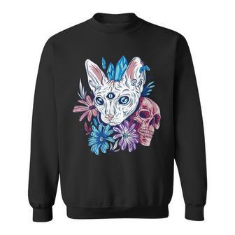 Occult Skull Satanism Sphinx Cat Witches Goth Fan Sweatshirt - Monsterry