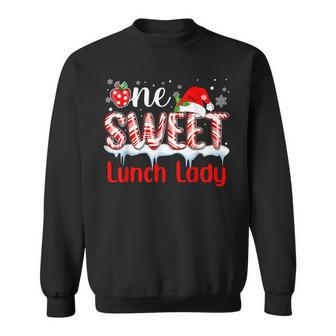 One Sweet Lunch Lady Christmas Candy Cane Santa Hat Sweatshirt - Thegiftio UK