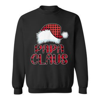 Papa Claus Santa Hat Red Buffalo Plaid Christmas Pajama Sweatshirt - Seseable