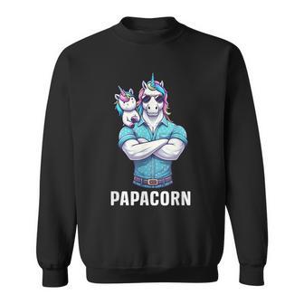 Papacorn Papa Tochter Einhörner Bodybuilding Vater Vatertag Sweatshirt - Seseable