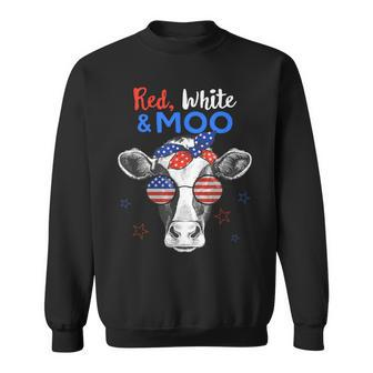 Patriotic Cow Usa Flag 4Th Of July Red White And Moo Sweatshirt - Monsterry DE