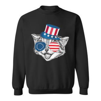 Patriotic Cat Betsy Ross American Flag Battle 13 Stars Sweatshirt - Monsterry