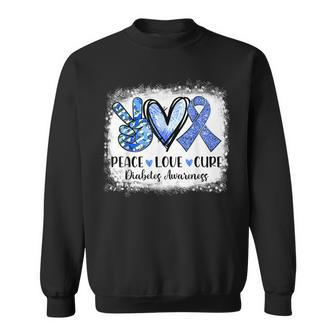 Peace Love Cure Type 1 Diabetes Awareness T1d Blue Ribbon Sweatshirt - Monsterry