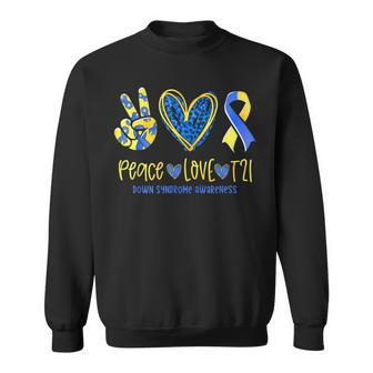 Peace Love T21 Blue Yellow Ribbon Down Syndrome Awareness Sweatshirt - Thegiftio UK