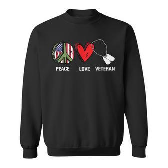 Peace Love Veteran Cool American Flag Military Army Soldier Sweatshirt - Monsterry DE