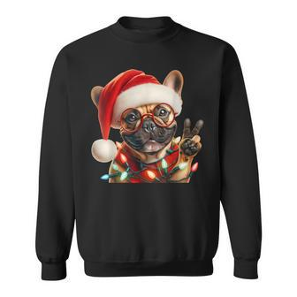 Peace Sign Hand French Bulldog Santa Christmas Dog Pajamas Sweatshirt - Seseable