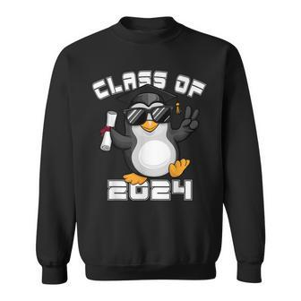 Peace Sign Hand Penguin Class Of 2024 Graduation Sweatshirt - Seseable