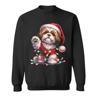 Peace Sign Hand Shih Tzu Santa Christmas Dog Pajamas Sweatshirt | Mazezy