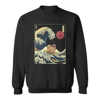 Pekingese Japanese Kanagawa Wave Surf Dog Sweatshirt - Monsterry