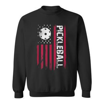 Pickleball American Flag Patriotic Usa Fun Leisurely Sport Sweatshirt - Monsterry