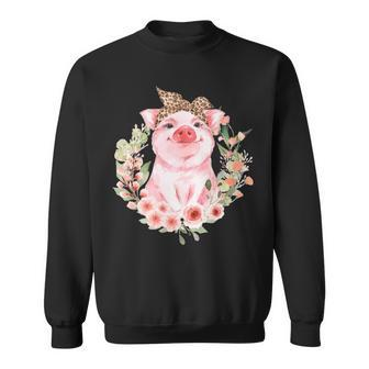 Pig With Leopard Headband Flower Cute Pig Lover Sweatshirt | Mazezy