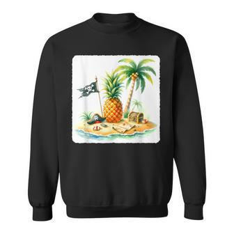 Pineapple Pirate On Distant Isle Hat Map Palm Trees Sand Sweatshirt - Monsterry