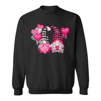 Pink Buffalo Plaid And Heart Balloons Valentine's Day Gnome Sweatshirt - Monsterry AU
