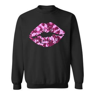 Pink Camo Kiss Military Soldier Camouflage Lips Sweatshirt - Monsterry