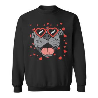 Pitbull Face Heart Glasses Valentines Day Pet Dog Lover Sweatshirt | Mazezy
