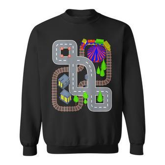Playmat Train And Car Race Track On Daddy's Back Sweatshirt - Monsterry DE