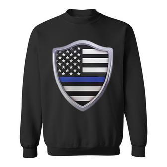 Police Blue Line Us Flag Police Shield Blue Lives Matter Sweatshirt - Monsterry