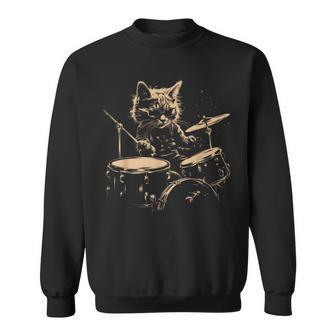 Pop Rock Drummer Cat Kitten Music Playing Drums Music Bands Sweatshirt | Mazezy