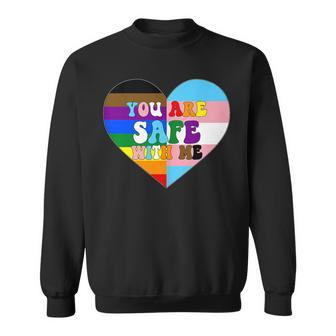 Progress Pride Love Flag Heart Lgbtq You Are Safe With Me Sweatshirt - Monsterry