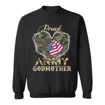 Proud Army Godmother With Heart American Flag For Veteran Sweatshirt - Monsterry