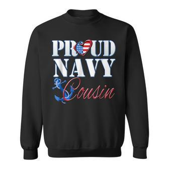 Proud Navy Cousin Usa Heart American Flag Men Women Sweatshirt - Monsterry DE